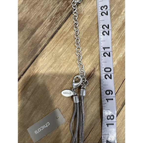 Chicos Silver Tone 20" Long Rope Chain Pendant Charms Statement Necklace NEW - Picture 15 of 16